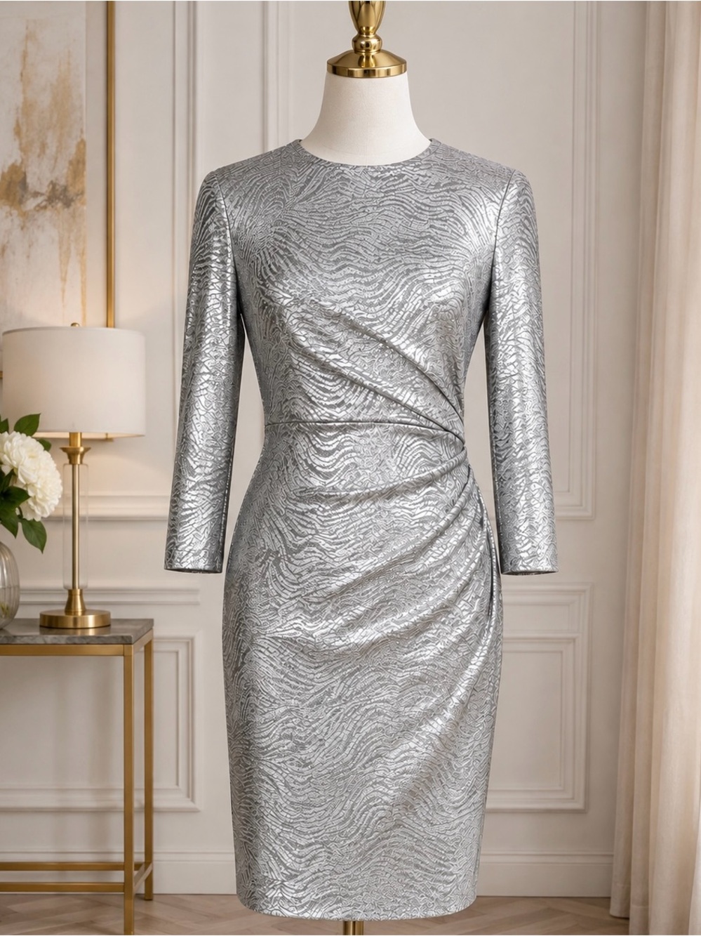Vince Camuto Silver Metallic Sheath Dress – Size 10